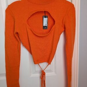 PrettyLittleThing Bright Orange Knit Top with Back Tie